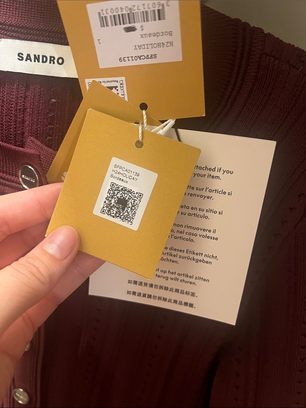 Sandro Holiday Cropped Bordeaux Cardigan - Size Small - Brand New with tags - Picture 6 of 8